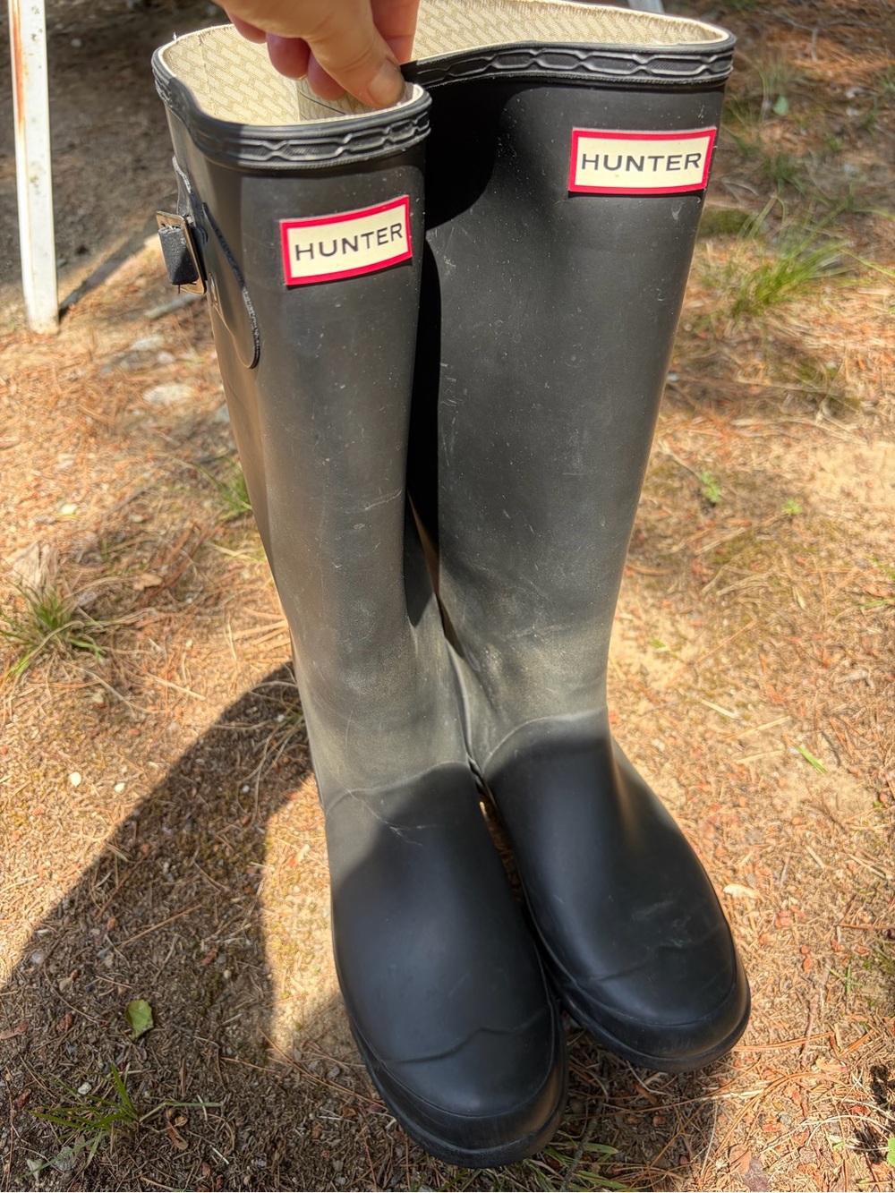Hunter Black Tall Rubber Rain Boots with Red Logo